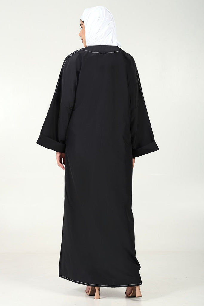 Elegant 2 - Piece Kashibo Abaya with Crepe Contrast Inner Lining - Black - EastEssence.com