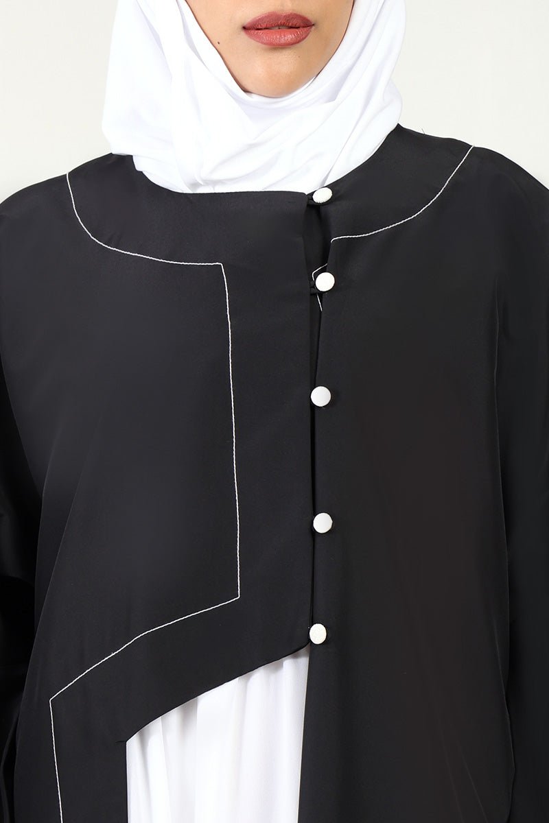Elegant 2 - Piece Kashibo Abaya with Crepe Contrast Inner Lining - Black - EastEssence.com