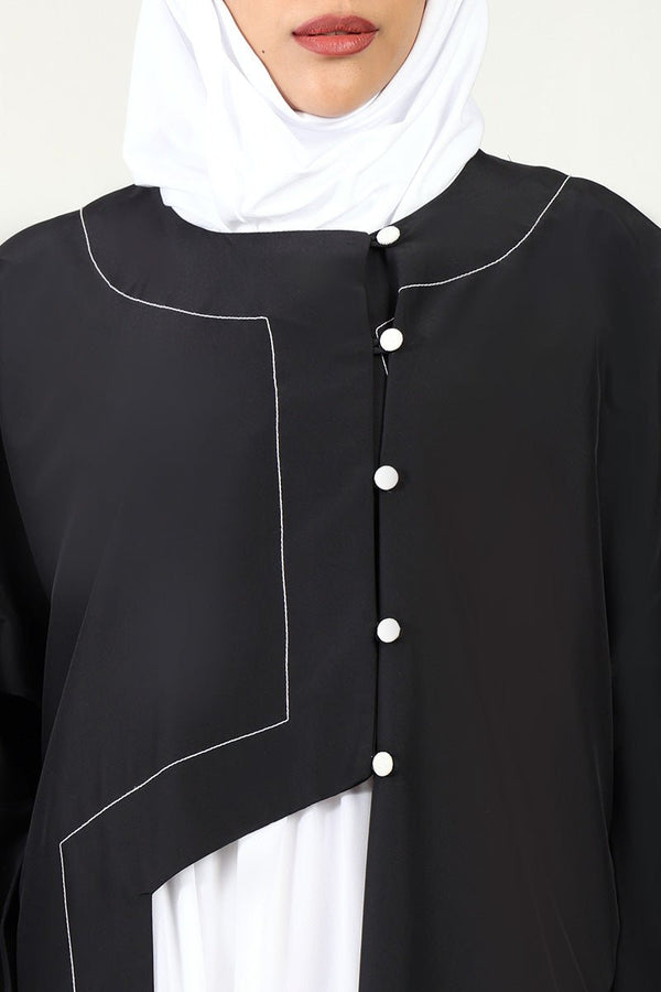 Elegant 2 - Piece Kashibo Abaya with Crepe Contrast Inner Lining - Black - EastEssence.com