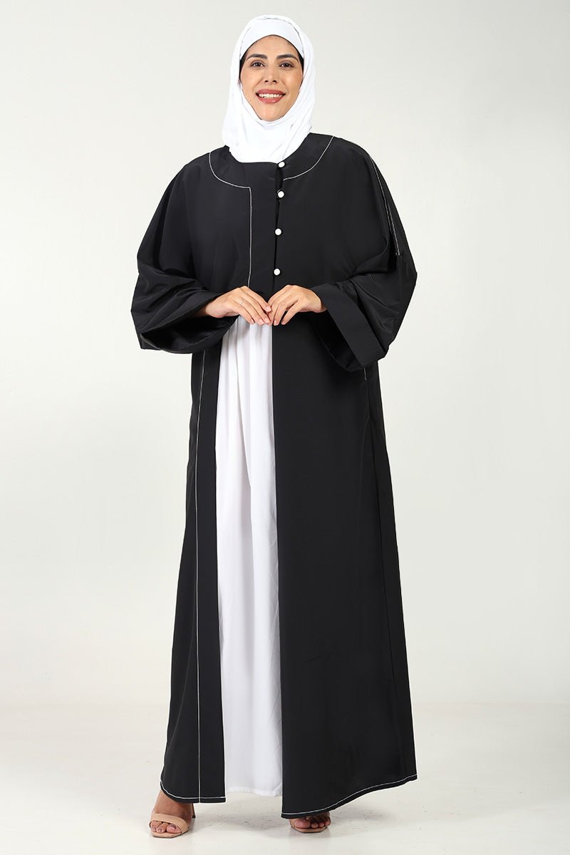 Elegant 2 - Piece Kashibo Abaya with Crepe Contrast Inner Lining - Black - EastEssence.com