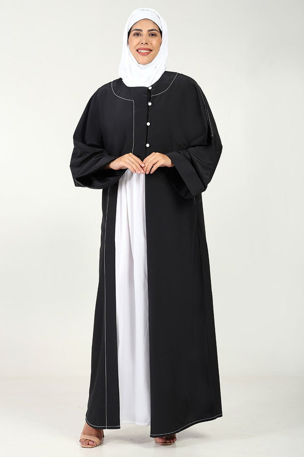 Elegant 2 - Piece Kashibo Abaya with Crepe Contrast Inner Lining - Black - EastEssence.com