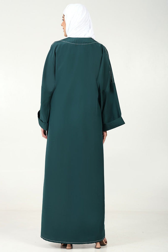 Elegant 2 - Piece Kashibo Abaya with Crepe Contrast Inner Lining - Teal - EastEssence.com