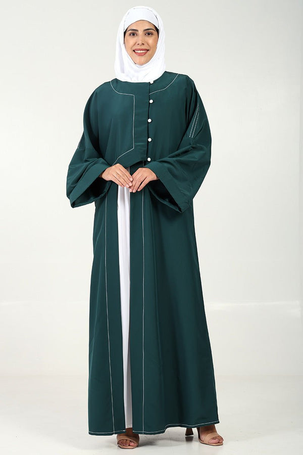 Elegant 2 - Piece Kashibo Abaya with Crepe Contrast Inner Lining - Teal - EastEssence.com