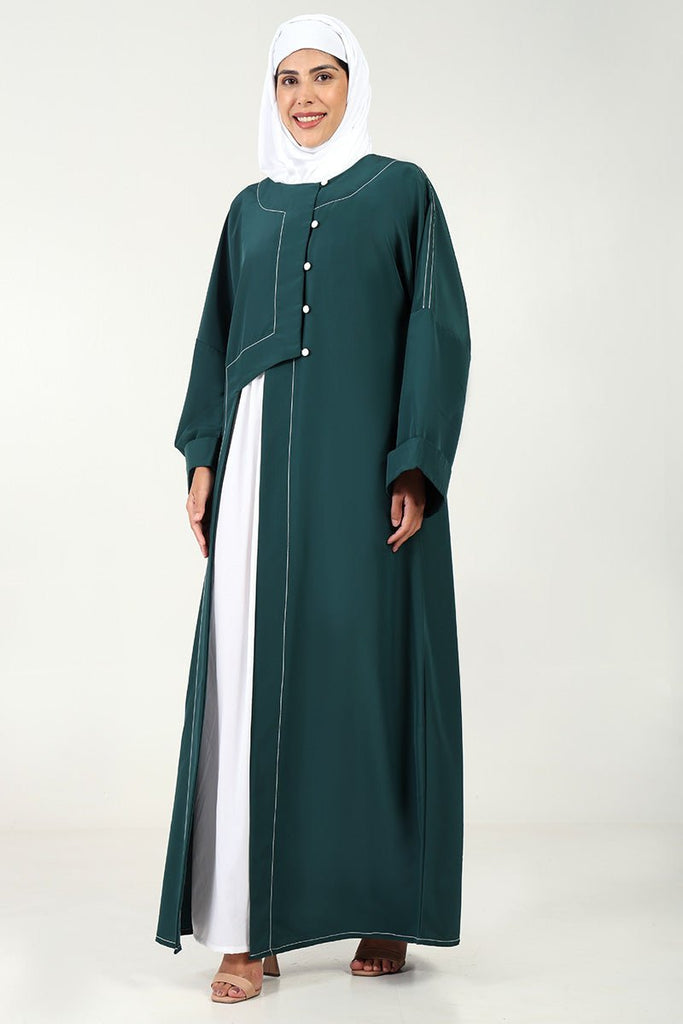 Elegant 2 - Piece Kashibo Abaya with Crepe Contrast Inner Lining - Teal - EastEssence.com