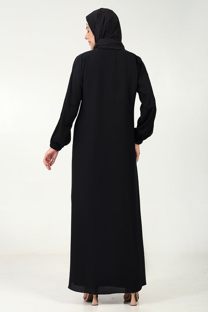 Elegant A - Line Abaya in Zoom Fabric with Acrylic Stone Lace - EastEssence.com