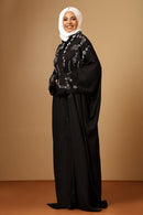 Elegant Black Rayon Kaftan with Silver Stone Embellishments - EastEssence.com