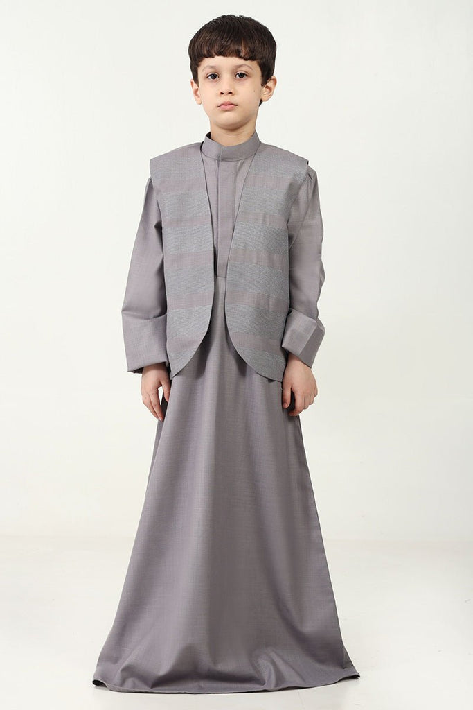 Elegant Boys' 2 - Piece Thobe Set with Embroidered Sleeveless Jacket - EastEssence.com