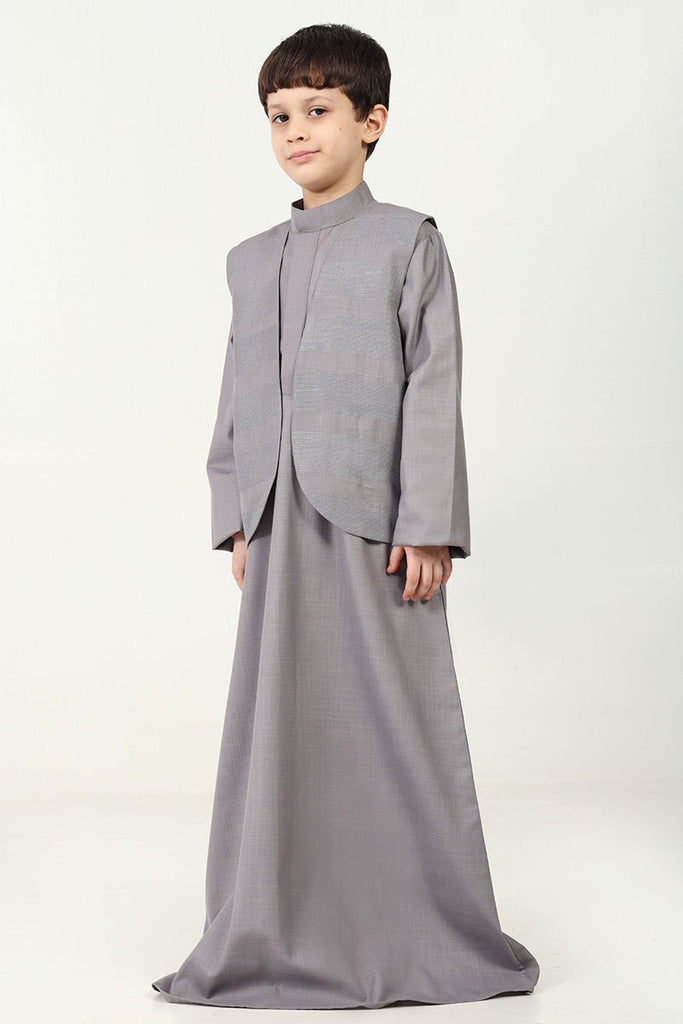 Elegant Boys' 2 - Piece Thobe Set with Embroidered Sleeveless Jacket - EastEssence.com