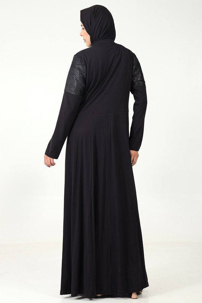 Elegant Cotton Jersey Flared Abaya with Pintex Detailing on shoulders - EastEssence.com