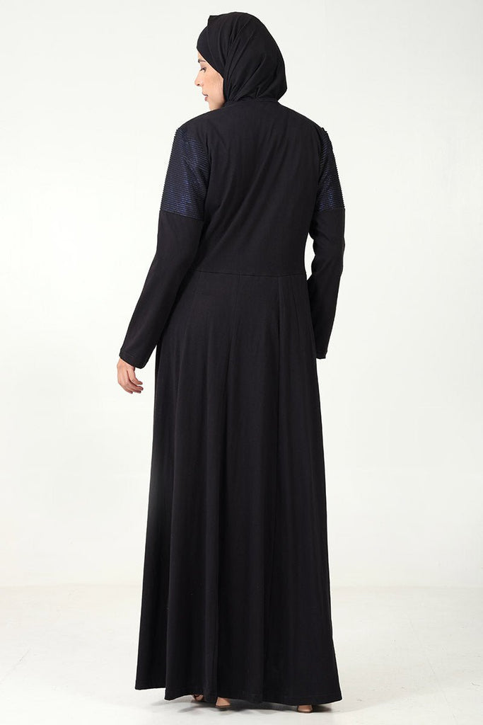 Elegant Cotton Jersey Flared Abaya with Stand Collar & Pintex Detailing - EastEssence.com