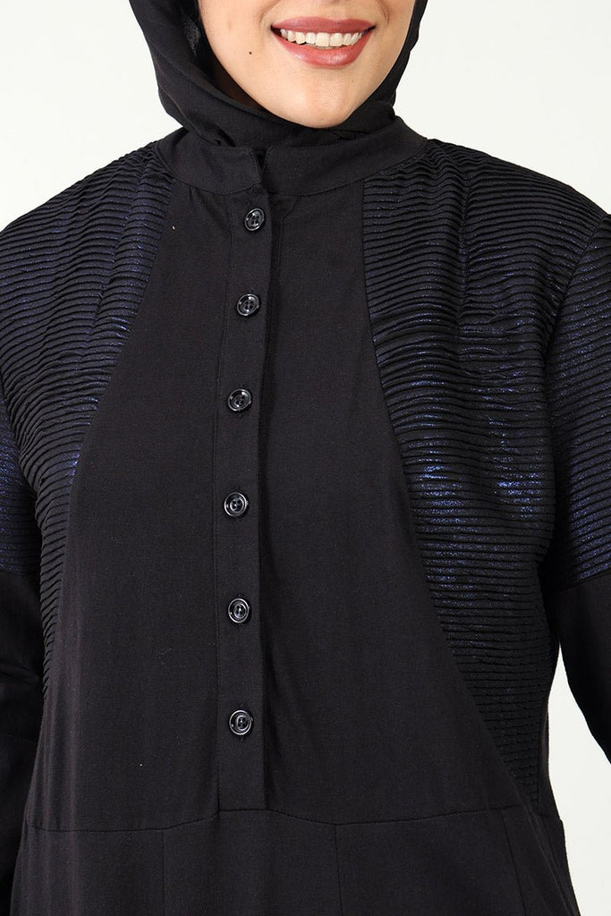 Elegant Cotton Jersey Flared Abaya with Stand Collar & Pintex Detailing - EastEssence.com