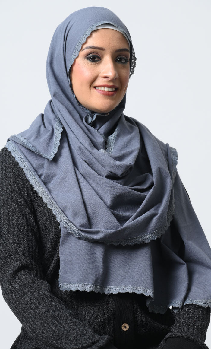 Elegant Cotton Jersey Hijab ·70x22 Inches with Delicate Lace - EastEssence.com