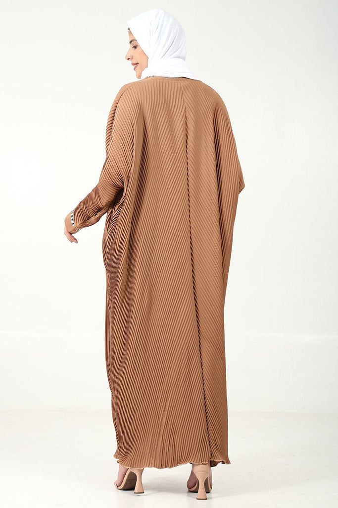 Elegant Crushed Fabric Kaftan Abaya with Lace & Tassel Detailing - EastEssence.com