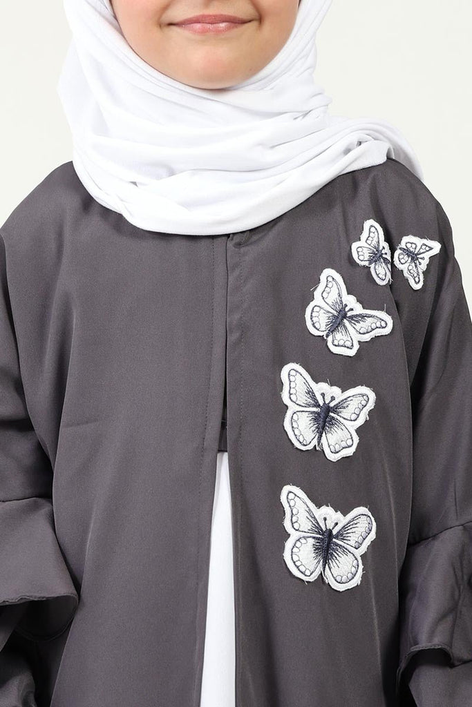 Elegant Double - Layered Crepe Abaya with Embroidery & Contrast Inner Lining - Grey - EastEssence.com