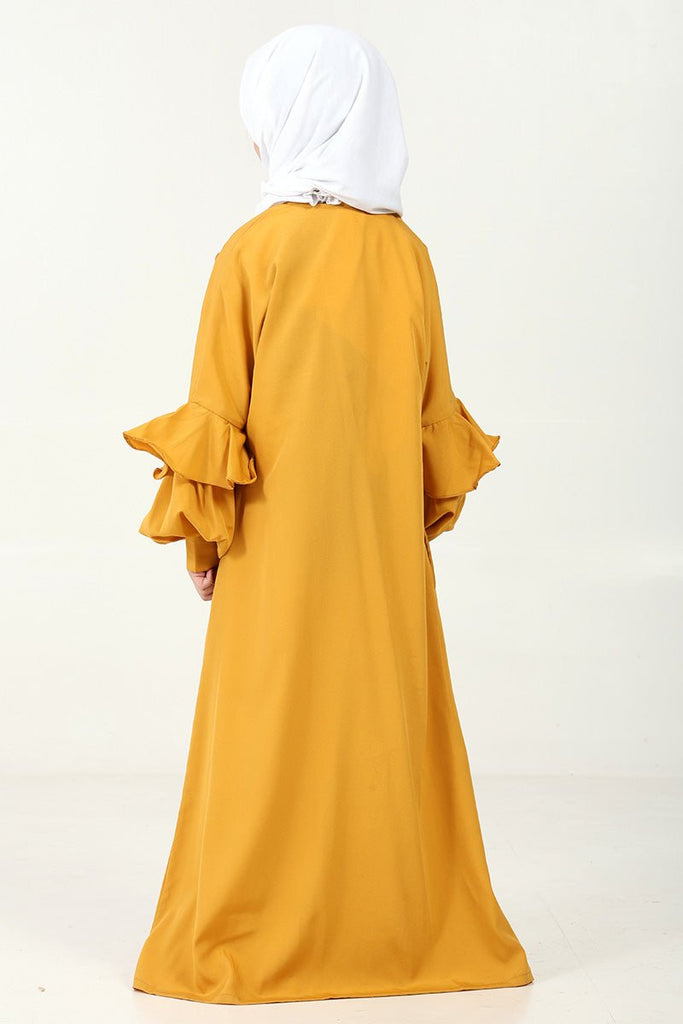 Elegant Double - Layered Crepe Abaya with Embroidery & Contrast Inner Lining - Mustered - EastEssence.com