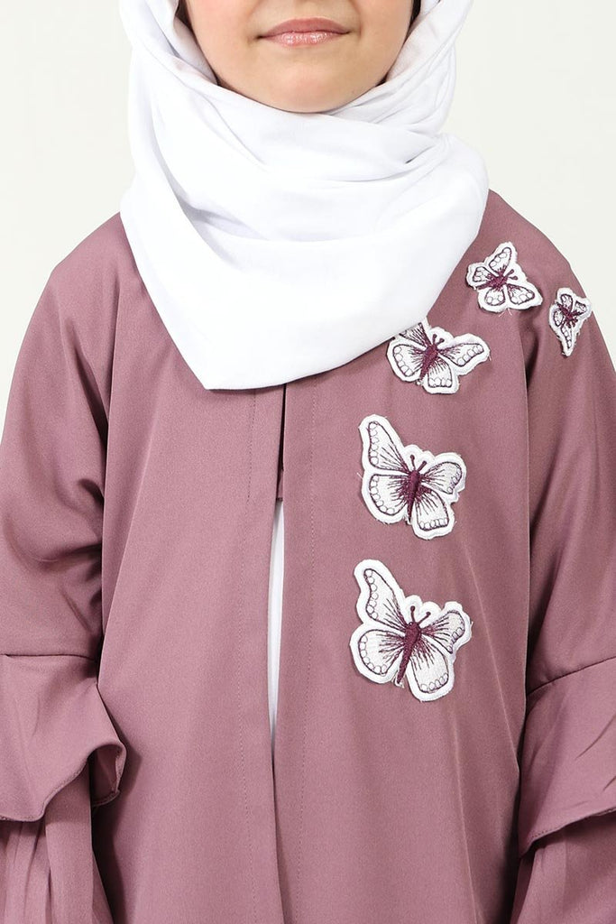 Elegant Double - Layered Crepe Abaya with Embroidery & Contrast Inner Lining - Purple - EastEssence.com