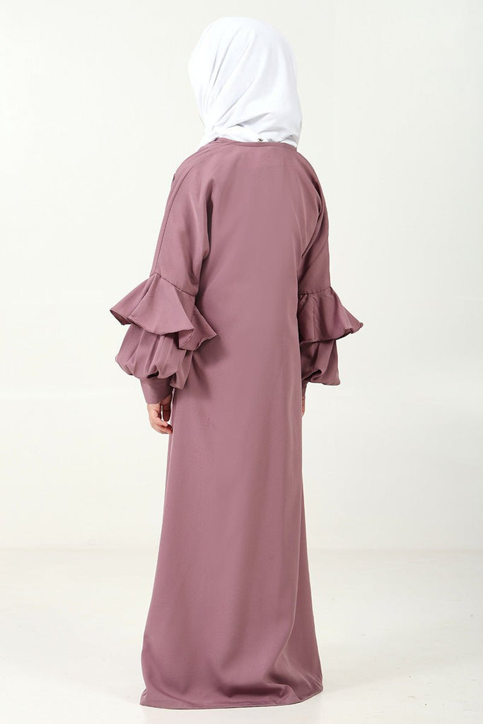 Elegant Double - Layered Crepe Abaya with Embroidery & Contrast Inner Lining - Purple - EastEssence.com