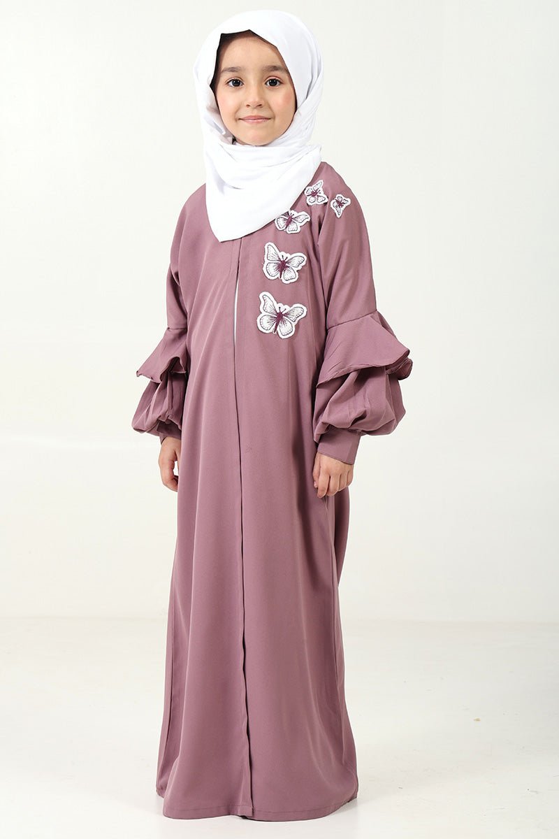 Double-Layered Crepe Abaya with Embroidery & Contrast Inner Lining – Purple