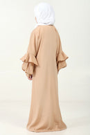 Elegant Double - Layered Crepe Abaya with Embroidery & Contrast Inner Lining - Sand - EastEssence.com