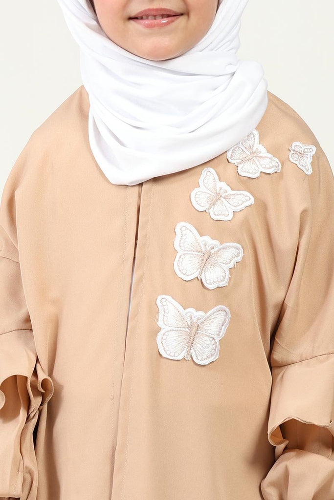 Elegant Double - Layered Crepe Abaya with Embroidery & Contrast Inner Lining - Sand - EastEssence.com