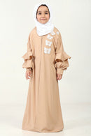 Elegant Double - Layered Crepe Abaya with Embroidery & Contrast Inner Lining - Sand - EastEssence.com