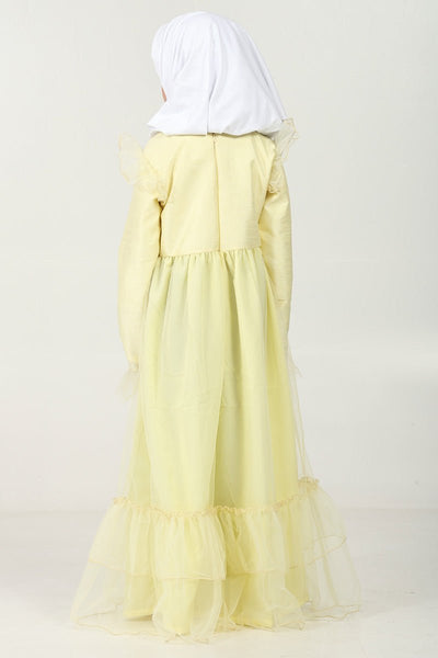 Elegant Dupion Silk Girl?? Abaya with Frill Details & Bow Waist Accent - EastEssence.com