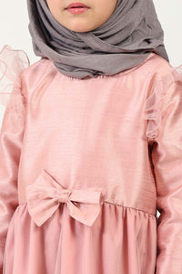 Elegant Dupion Silk Girl?? Abaya with Frill Details & Bow Waist Accent - EastEssence.com