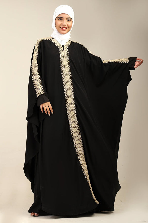 Elegant Embroidered Nida Kaftan Abaya with Batwing Sleeves - EastEssence.com