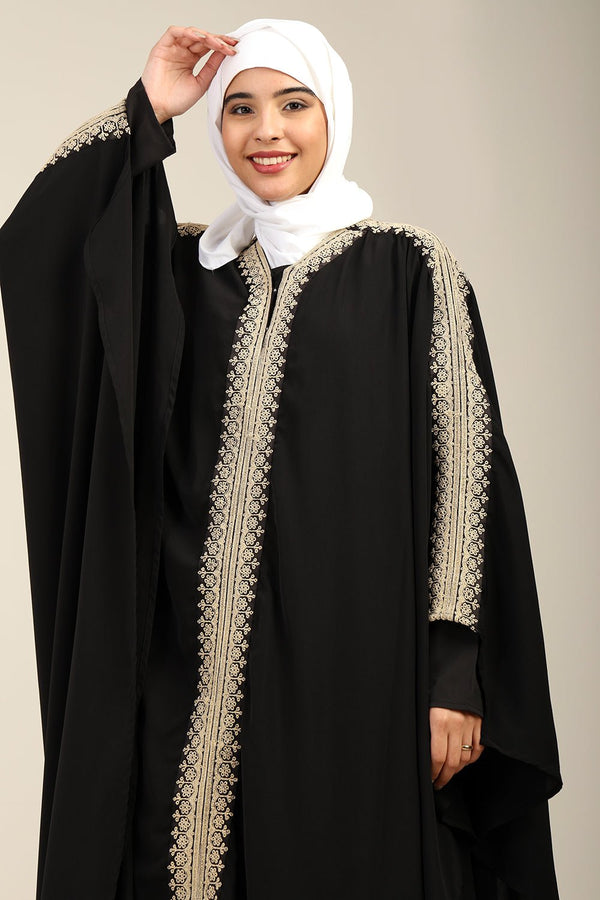 Elegant Embroidered Nida Kaftan Abaya with Batwing Sleeves - EastEssence.com