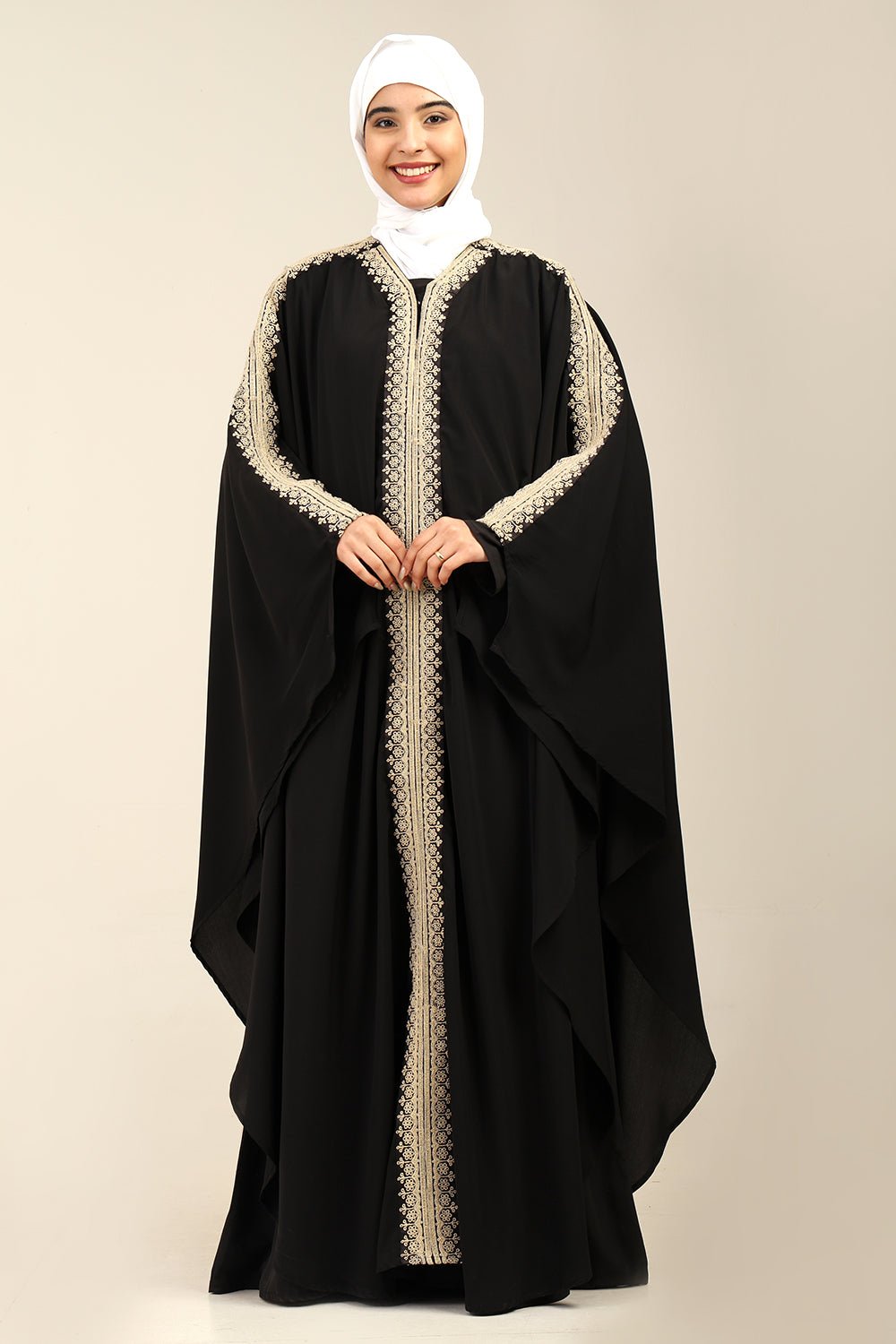 Elegant Embroidered Nida Kaftan Abaya with Batwing Sleeves - EastEssence.com