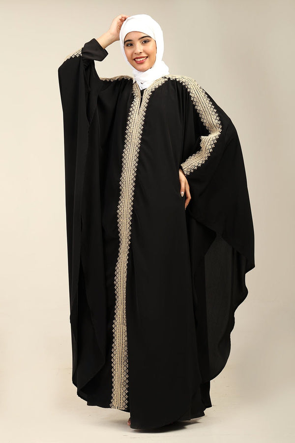 Elegant Embroidered Nida Kaftan Abaya with Batwing Sleeves - EastEssence.com