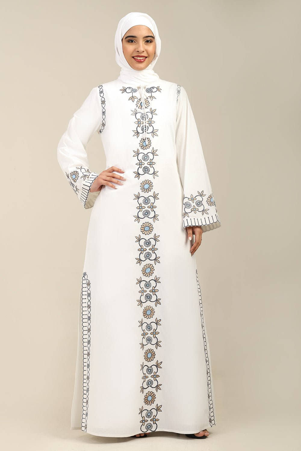 Elegant Floral Panel Embroidered Abaya Dress - EastEssence.com