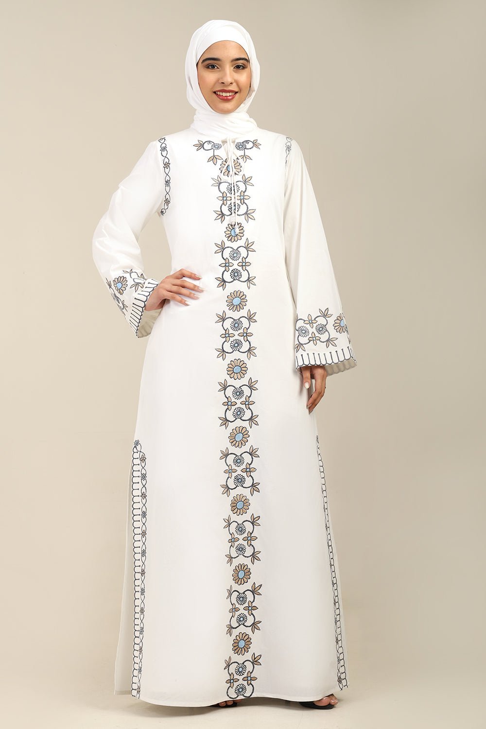 Elegant Floral Panel Embroidered Abaya Dress - EastEssence.com