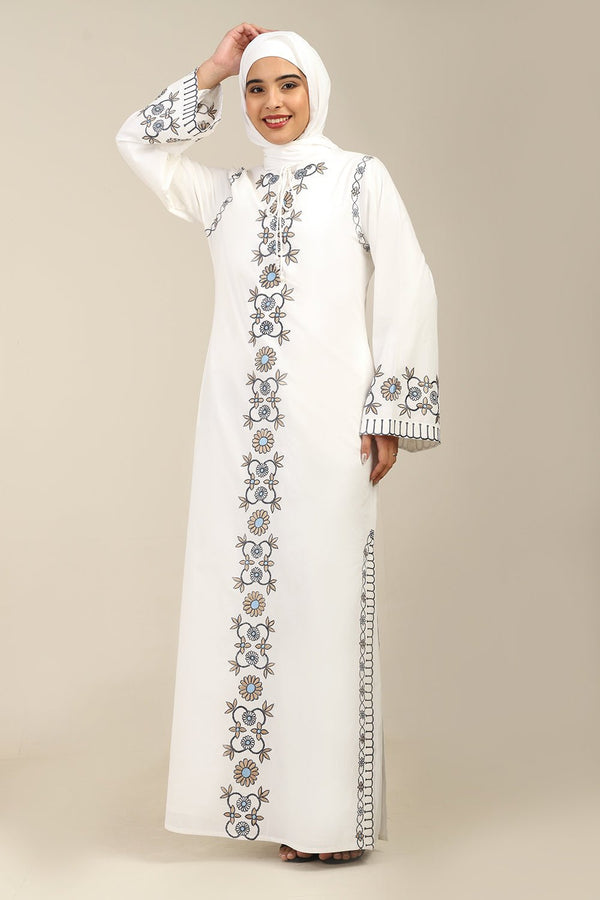 Elegant Floral Panel Embroidered Abaya Dress - EastEssence.com