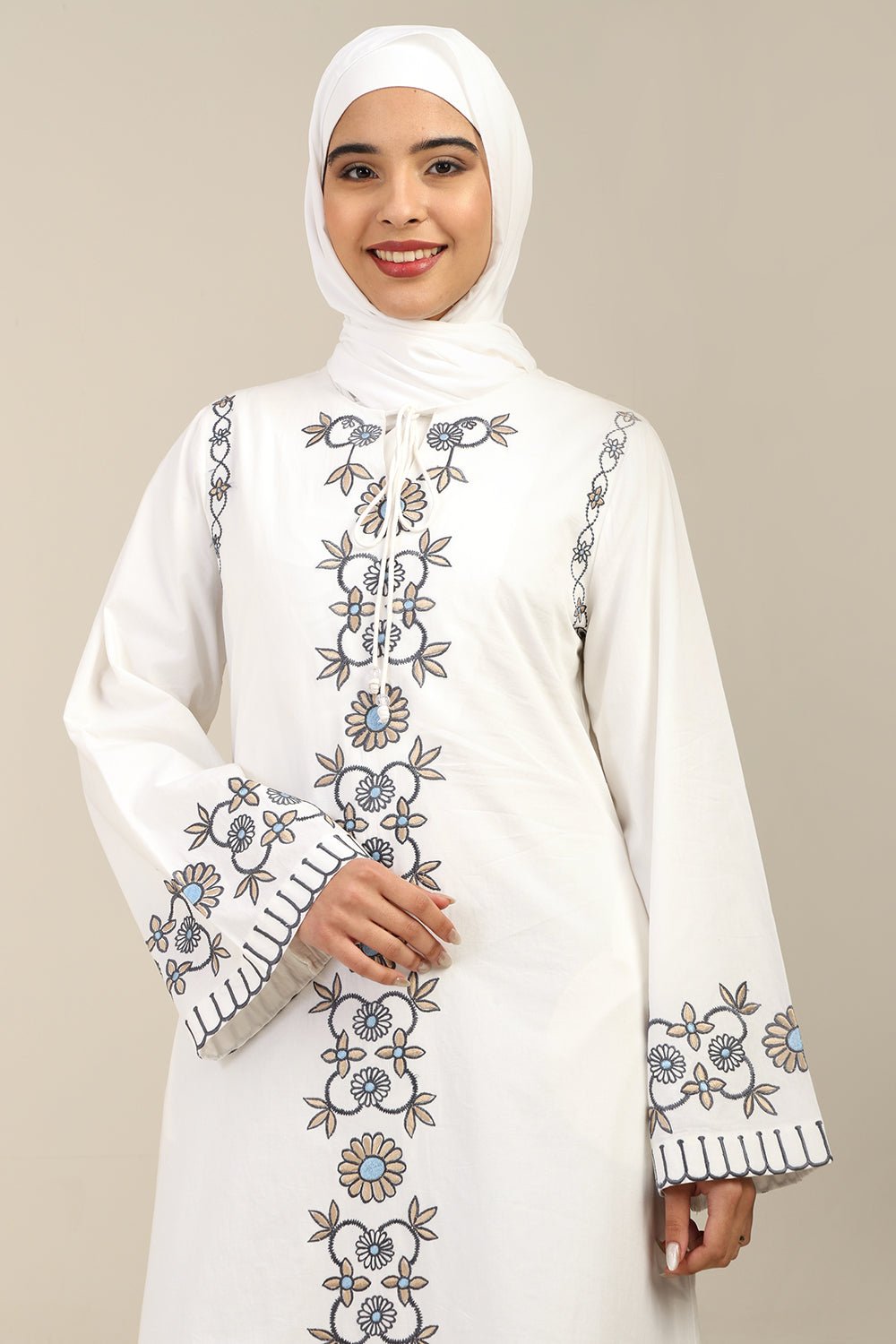 Elegant Floral Panel Embroidered Abaya Dress - EastEssence.com