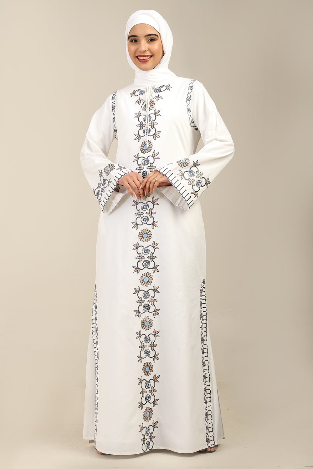 Elegant Floral Panel Embroidered Abaya Dress - EastEssence.com