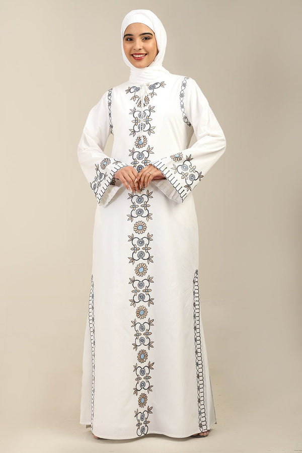 Elegant Floral Panel Embroidered Abaya Dress - EastEssence.com