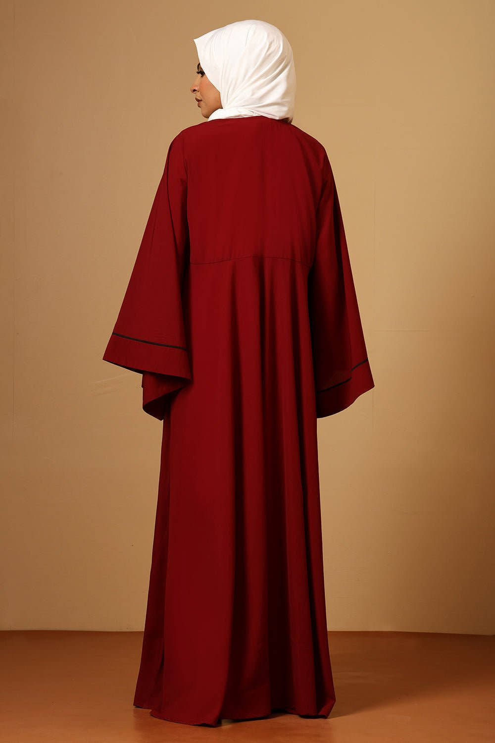 Elegant Flowing Maroon Firdous Mahram bell Sleeve 2 Pc set Abaya with Inner - EastEssence.com