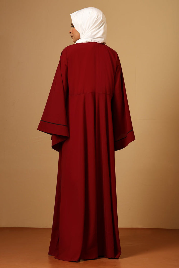 Elegant Flowing Maroon Firdous Mahram bell Sleeve 2 Pc set Abaya with Inner