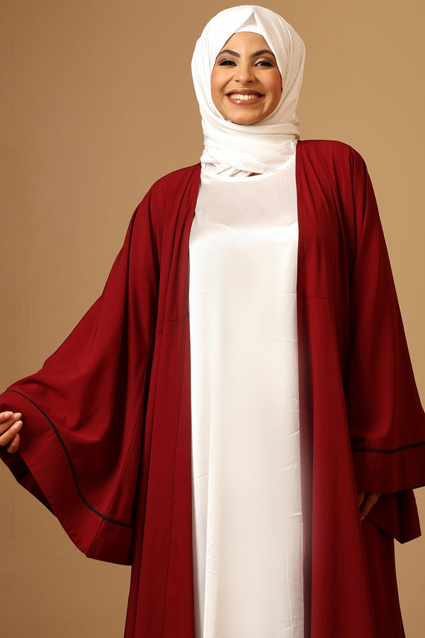 Elegant Flowing Maroon Firdous Mahram bell Sleeve 2 Pc set Abaya with Inner - EastEssence.com