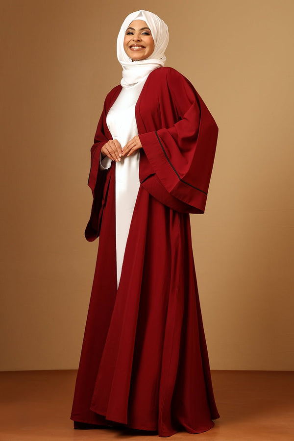 Elegant Flowing Maroon Firdous Mahram bell Sleeve 2 Pc set Abaya with Inner - EastEssence.com