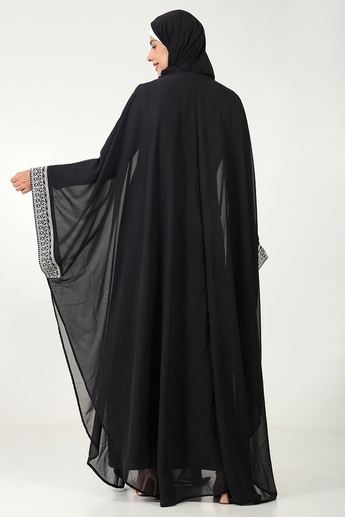 Elegant Georgette Kaftan Abaya with Cord Embroidery & Tassel Detailing - EastEssence.com