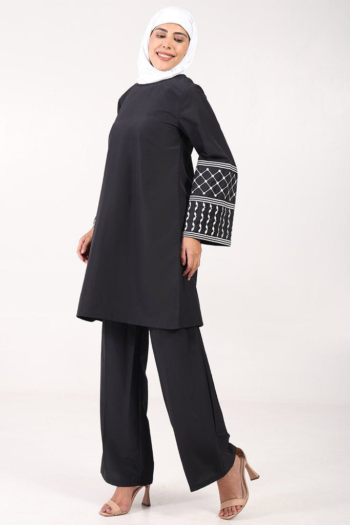 Elegant Kashibo 2 - Piece Kurta & Pant Set with Fine Embroidery - Black - EastEssence.com