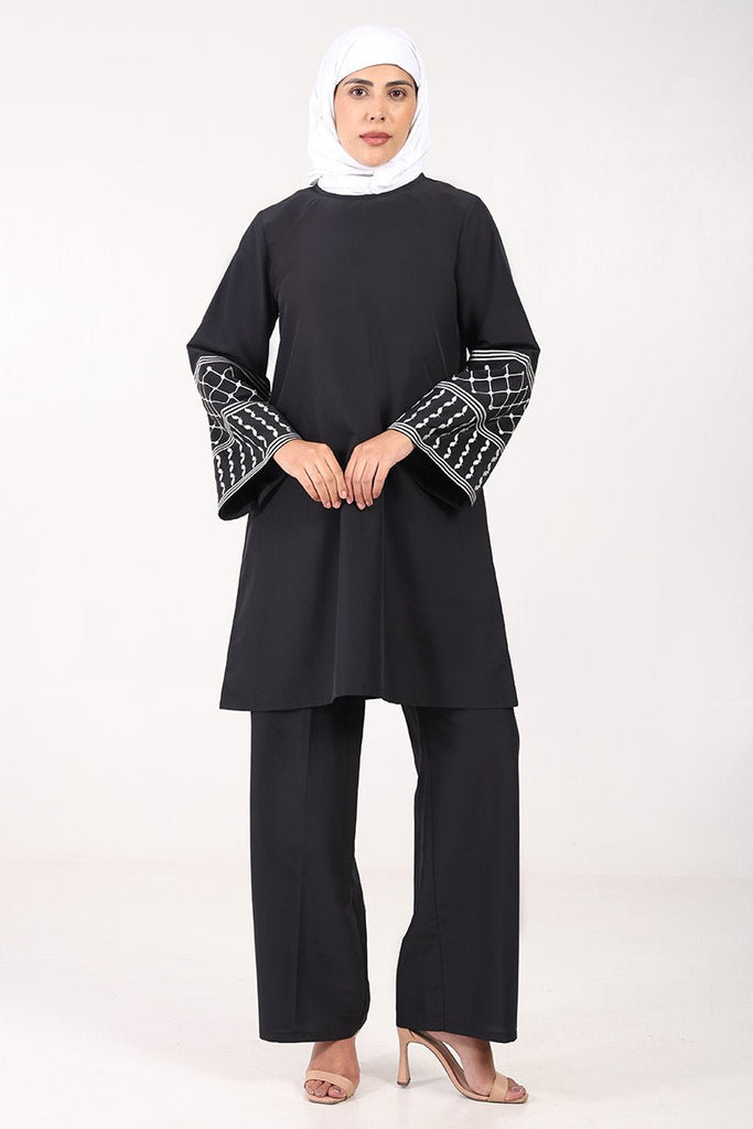 Elegant Kashibo 2 - Piece Kurta & Pant Set with Fine Embroidery - Black - EastEssence.com