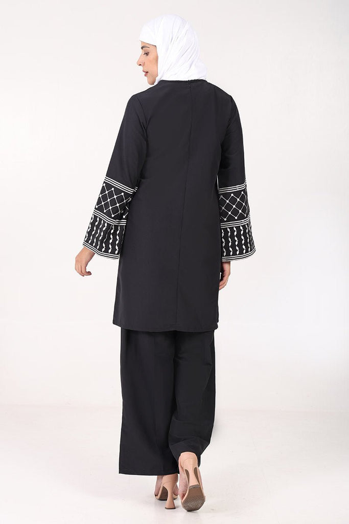 Elegant Kashibo 2 - Piece Kurta & Pant Set with Fine Embroidery - Black - EastEssence.com