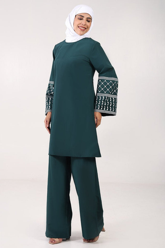 Elegant Kashibo 2 - Piece Kurta & Pant Set with Fine Embroidery - Teal - EastEssence.com