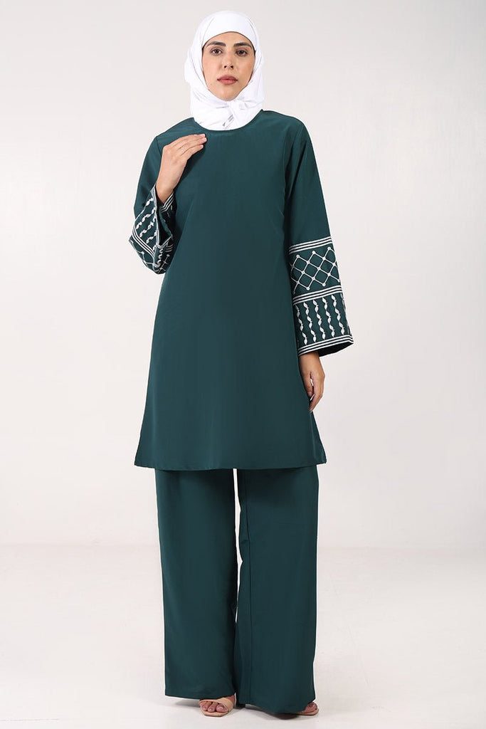 Elegant Kashibo 2 - Piece Kurta & Pant Set with Fine Embroidery - Teal - EastEssence.com