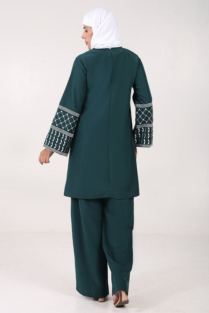 Elegant Kashibo 2 - Piece Kurta & Pant Set with Fine Embroidery - Teal - EastEssence.com