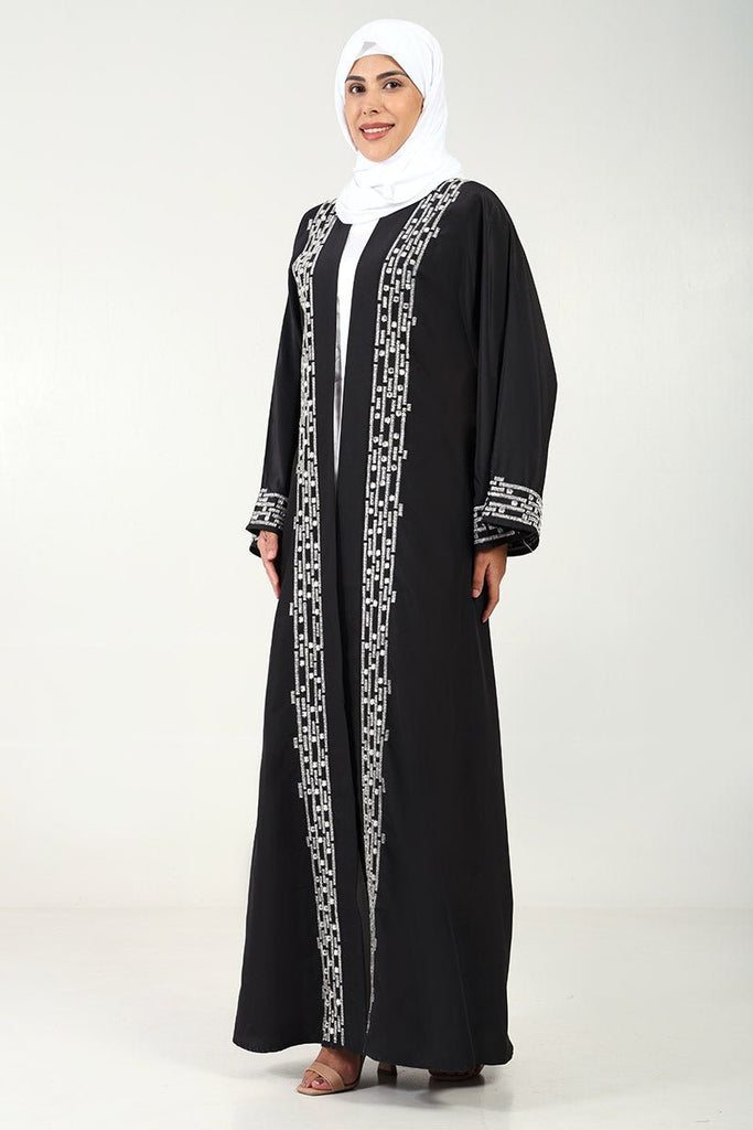 Elegant Kashibo Fabric 2 - Piece Abaya Set with Zigzag Embroidery - EastEssence.com