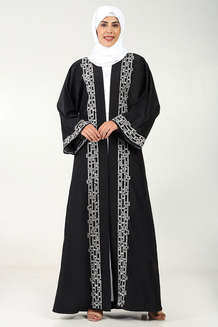 Elegant Kashibo Fabric 2 - Piece Abaya Set with Zigzag Embroidery - EastEssence.com